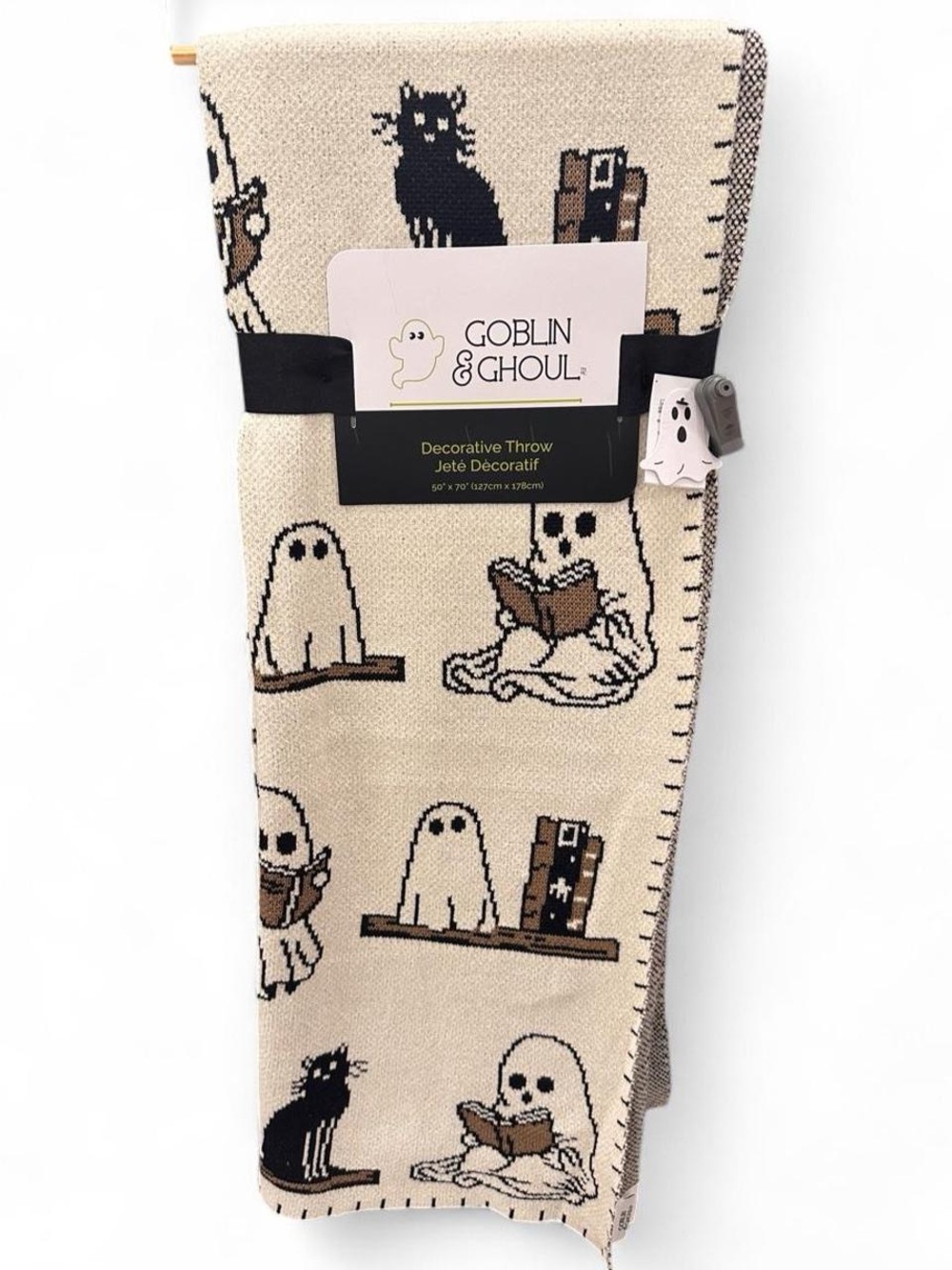 NEW 2026 Goblin and Ghoul Halloween Ghost Reading Book Black Cat Throw Blanket